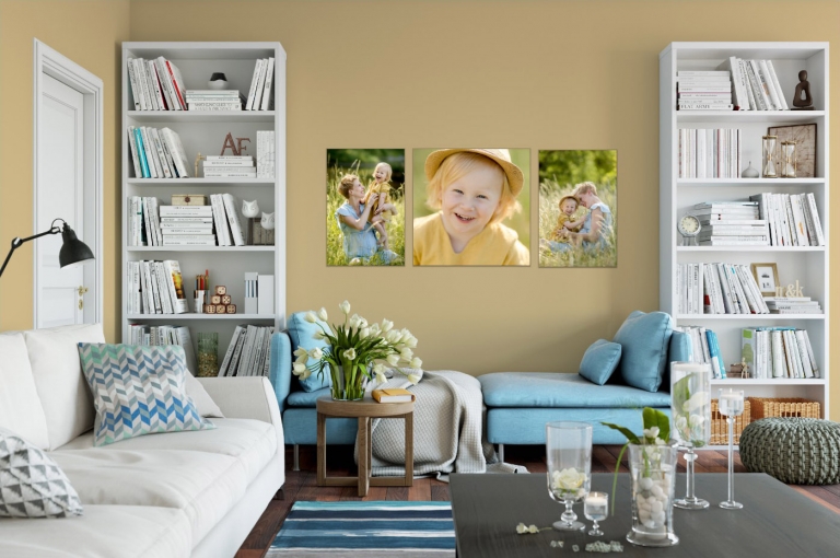 Familienfotos an der Wand von Fotoshooting für Familie und Kinder, lebendige Kinderfotos machen glücklich!
